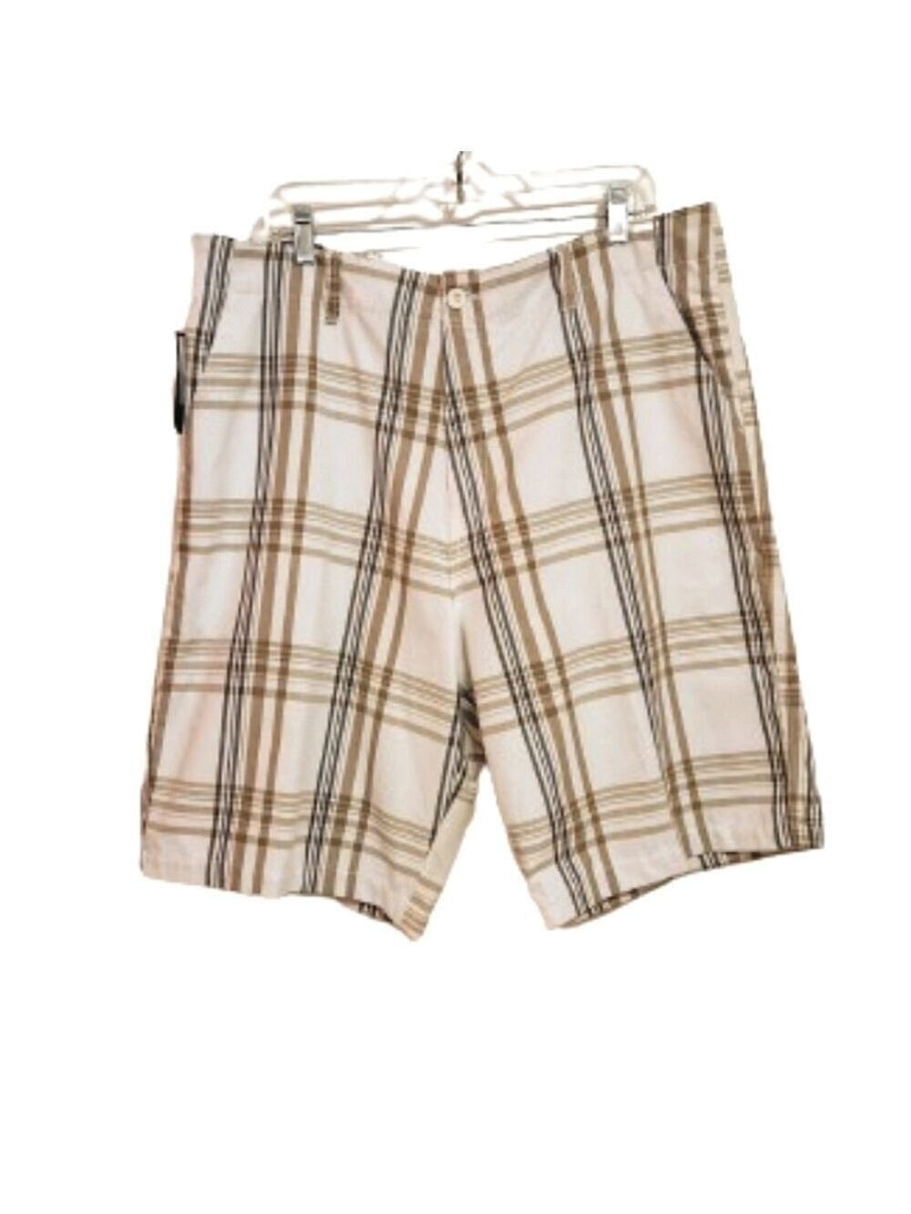 Subculture Plaid Mens Bermuda Shorts Brown White Size 38